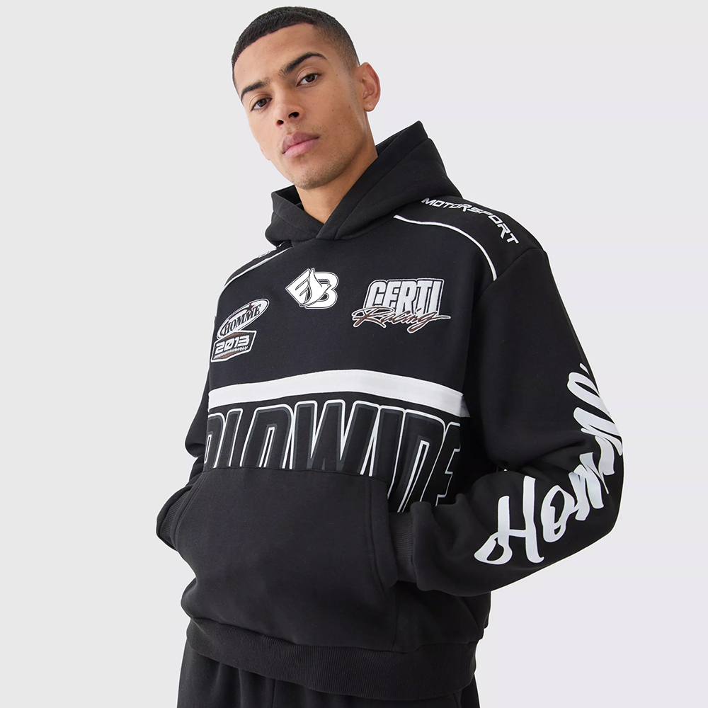 Oversized Boxy Applique Moto Hoodie