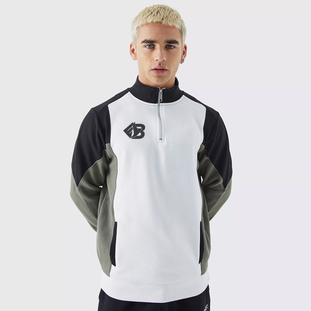 Man 1/4 Zip Funnel Neck Colour Block Sweatshirt